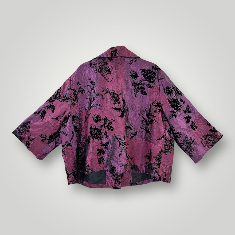 Susan Graver Jacket Womens 3X Purple Black Floral Crinkle Velvet Burnout Lined - Picture 3 of 7